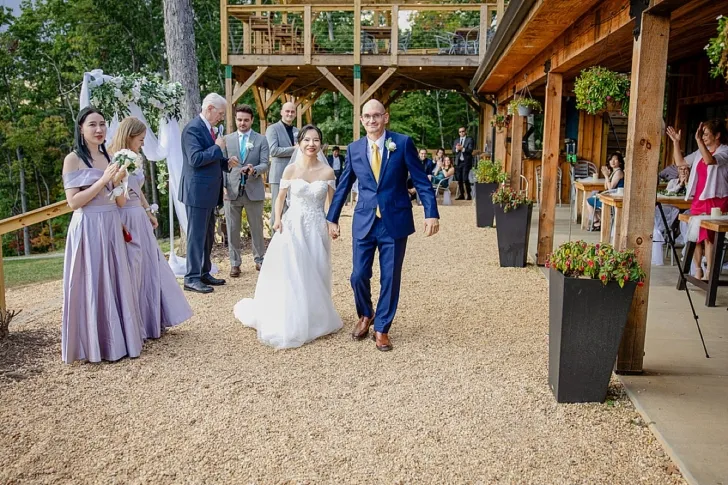 bride and groom after wedding ceremony